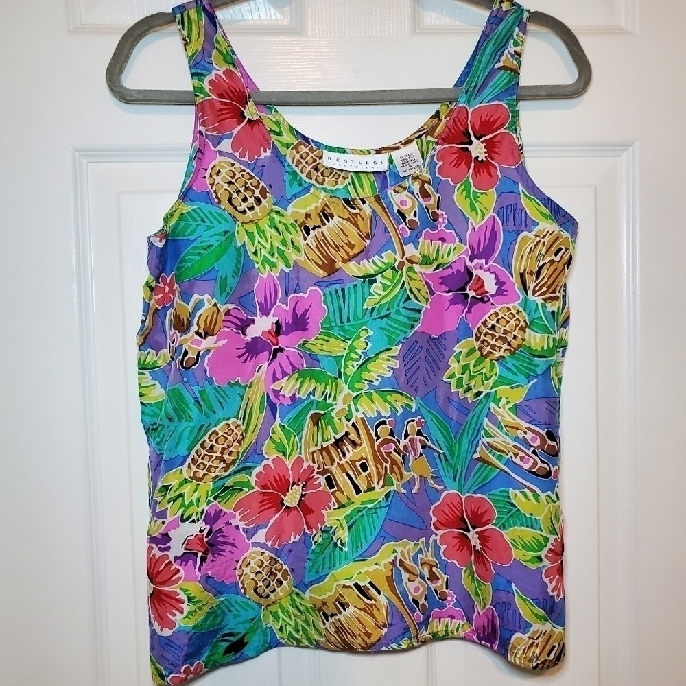 Vintage Restless Clothiers 100% Silk Hawaiian Top Sz S